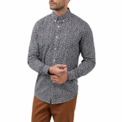 Racing Green Long Sleeve Leston Mono Floral Print Shirt For Male