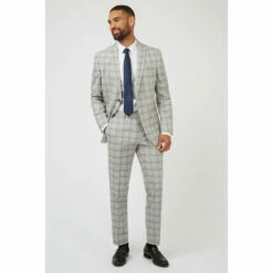 Racing Green Check Linen Suit Jacket For Male
