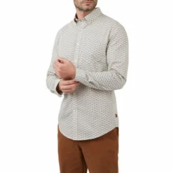 Racing Green Long Sleeve Leston Geo Floral Print Shirt For Male